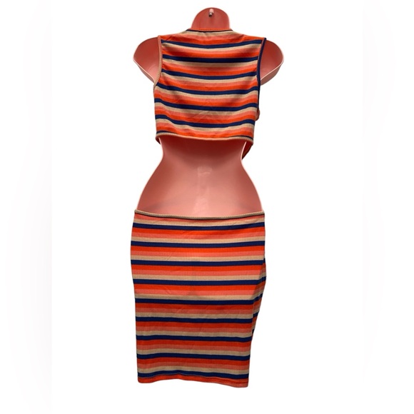 NWT Wdirara women’s cutout stripped front bodycon mini dress size L - Picture 3 of 11